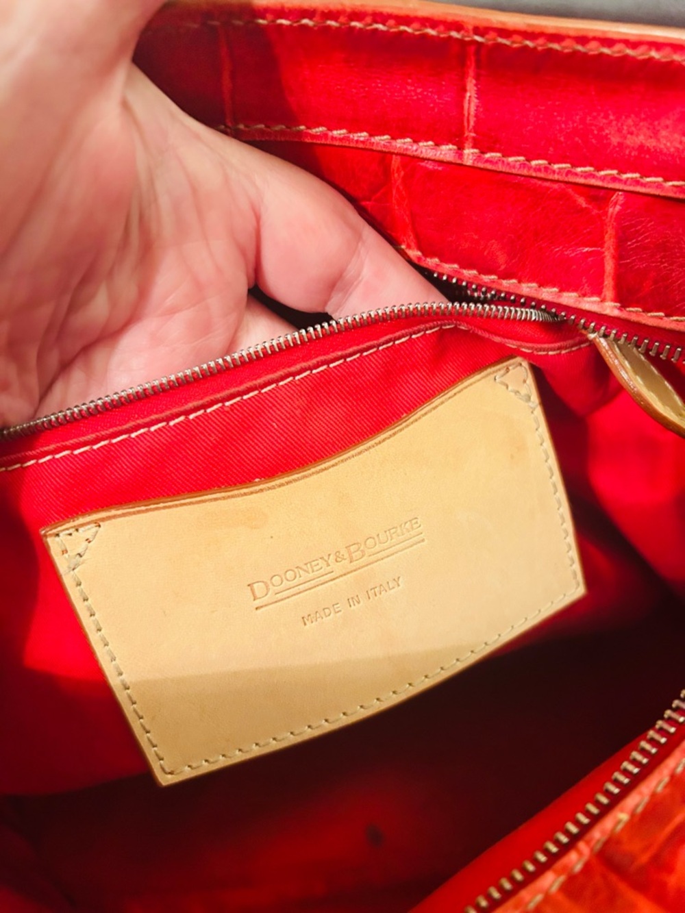 Dooney Red Croc-Embossed Leather Tote Bag - Picture 10 of 11